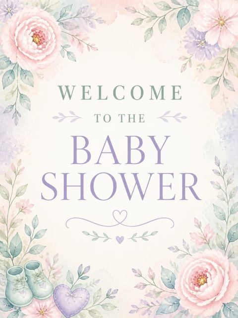 Welcome sign in the Pastel Floral Watercolor Baby Shower design