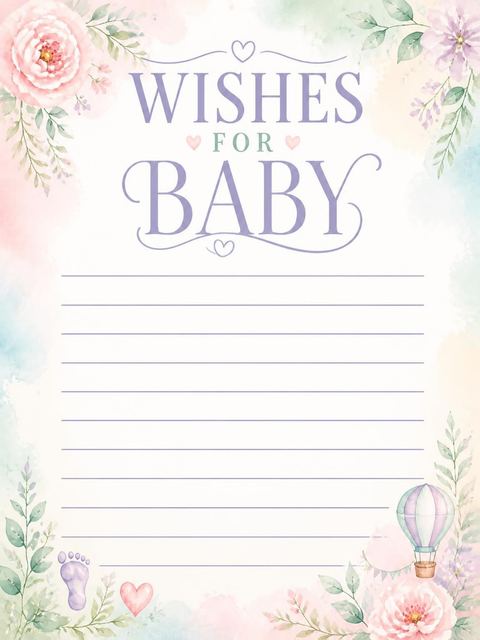 Wishes page in the Pastel Floral Watercolor Baby Shower design