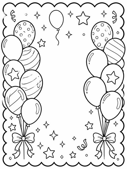 Coloring sheet in the Pink Balloon Scalloped 8th Birthday Invitation design