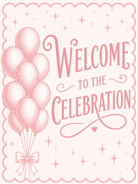 Welcome sign in the Pink Balloon Scalloped 8th Birthday Invitation design