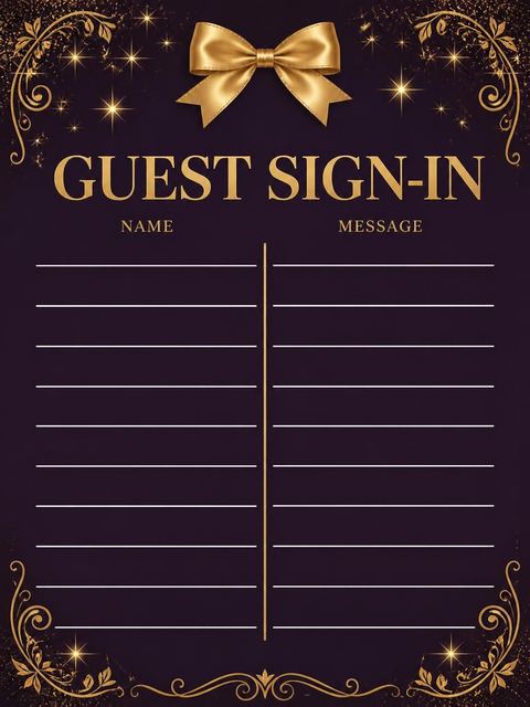 Guest sign-in sheet in the Eggplant Purple Gold Ribbon 100th Birthday design