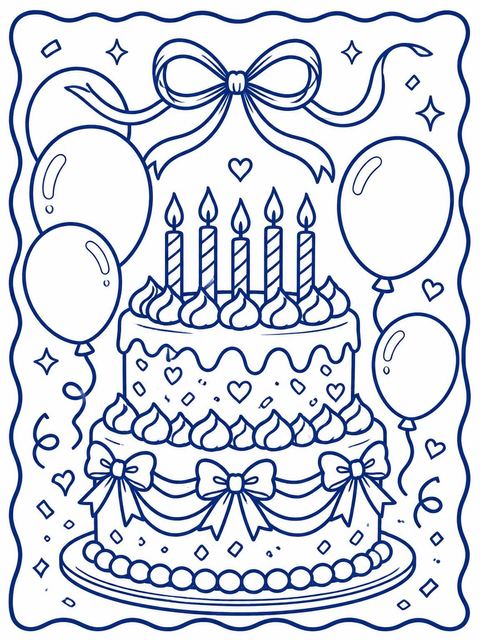 Coloring sheet in the Royal Blue Ribbon 6th Birthday Invitation design