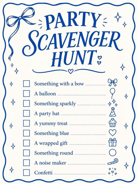 Scavenger hunt in the Royal Blue Ribbon 6th Birthday Invitation design