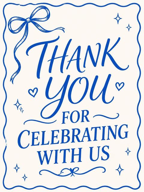 Thank-you flat in the Royal Blue Ribbon 6th Birthday Invitation design
