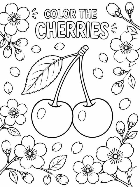 Coloring sheet in the Watercolor Cherry Blossom 1st Birthday design