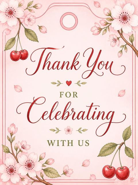 Thank-you flat in the Watercolor Cherry Blossom 1st Birthday design