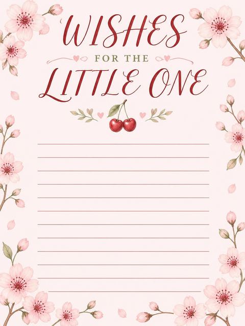 Wishes page in the Watercolor Cherry Blossom 1st Birthday design