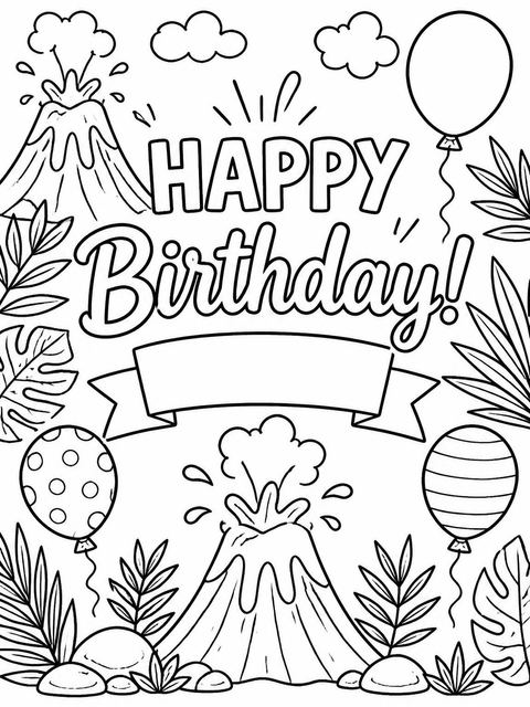 Coloring sheet in the Crayon Volcano Jungle 2nd Birthday Invitation design