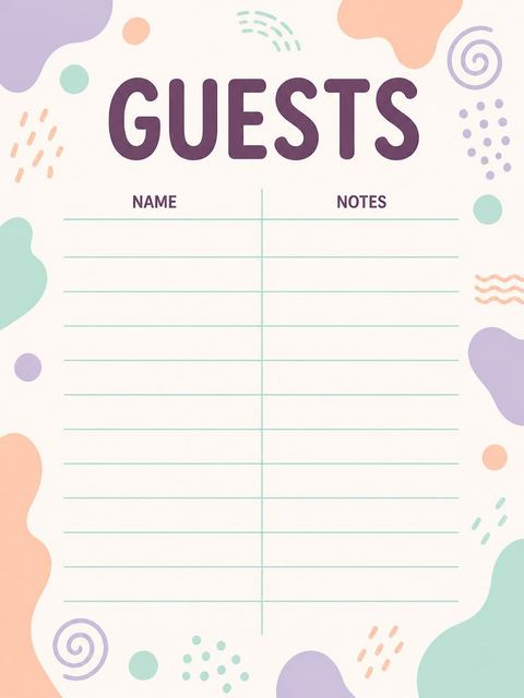 Guest sign-in sheet in the Pastel Abstract Pattern 13th Birthday Invitation design