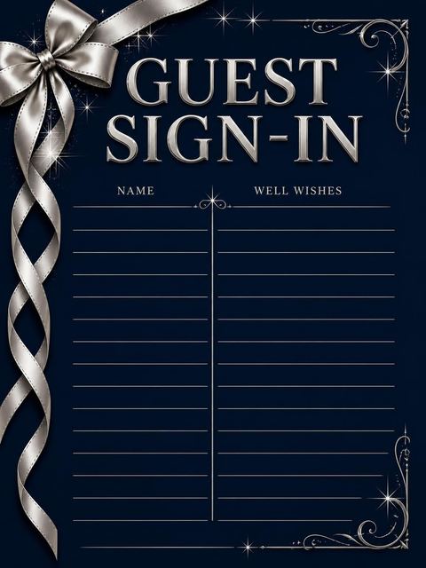 Guest sign-in sheet in the Navy Silver Ribbon 35th Birthday design