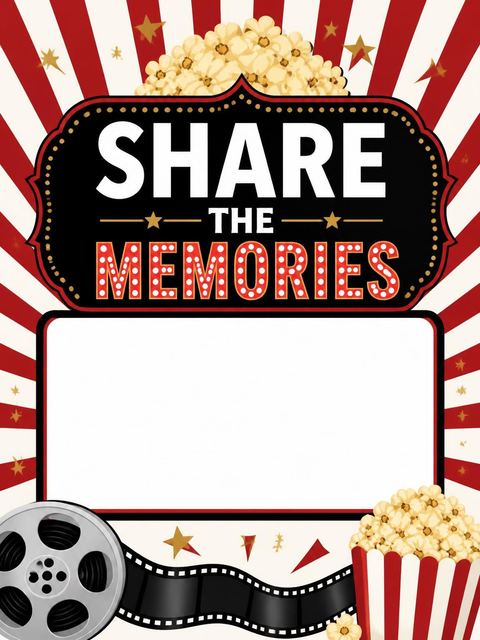 Hashtag card in the Cinema Popcorn Motif 6th Birthday Invitation design