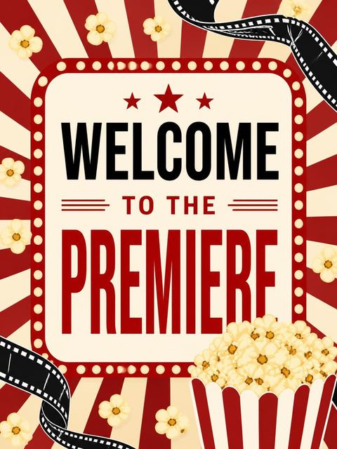 Welcome sign in the Cinema Popcorn Motif 6th Birthday Invitation design