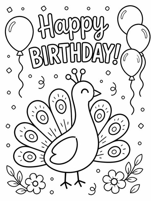 Coloring sheet in the Crayon Peacock 4th Birthday Party design