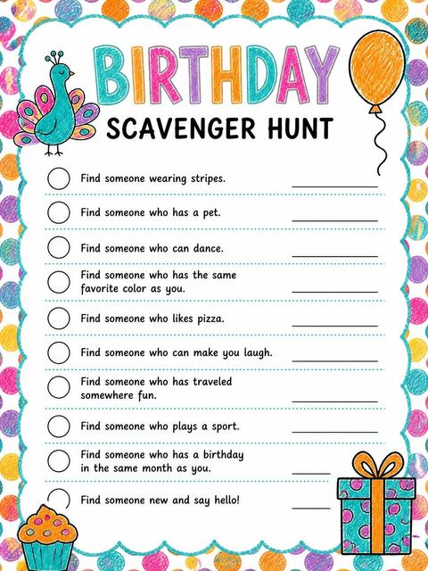 Scavenger hunt in the Crayon Peacock 4th Birthday Party design