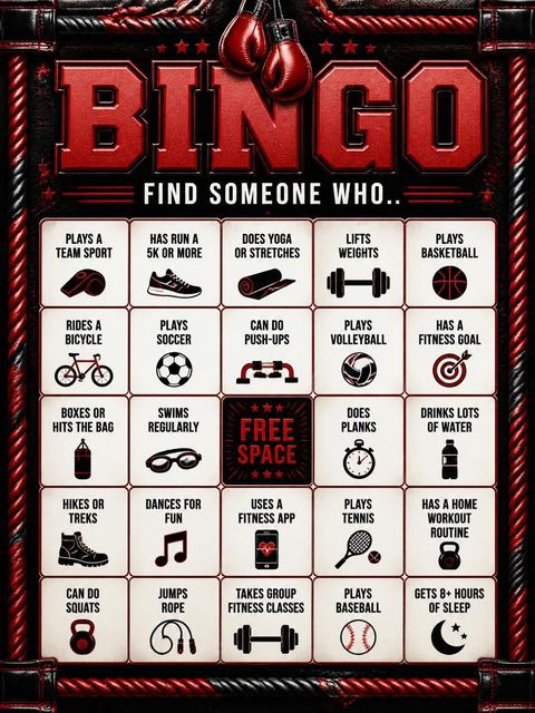 Bingo grid in the Red and Black Leather Boxing 18th Birthday design