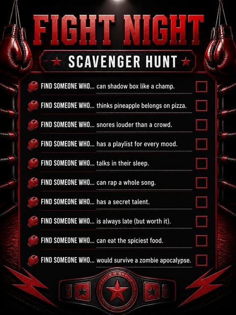 Scavenger hunt in the Red and Black Leather Boxing 18th Birthday design
