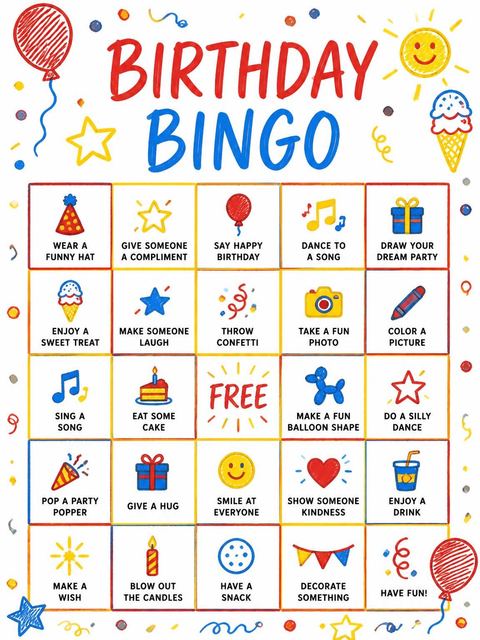 Bingo grid in the Primary Crayon Motif 6th Birthday Invitation design