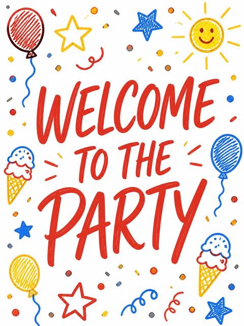 Welcome sign in the Primary Crayon Motif 6th Birthday Invitation design