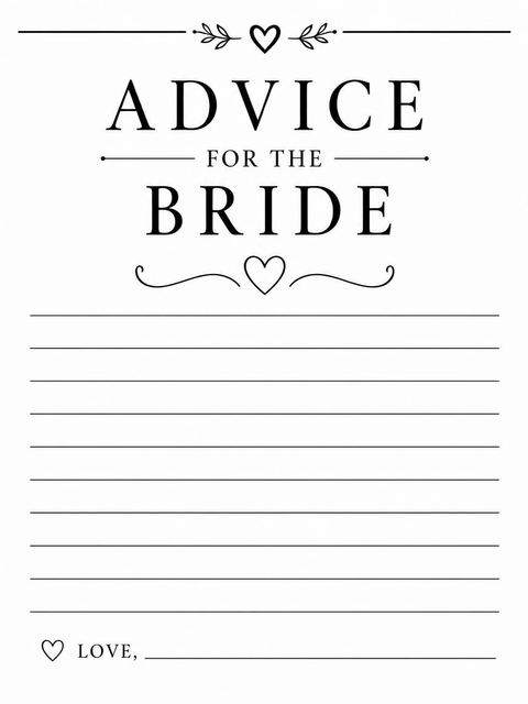 Advice card in the Minimalist Black Script Bridal Shower design