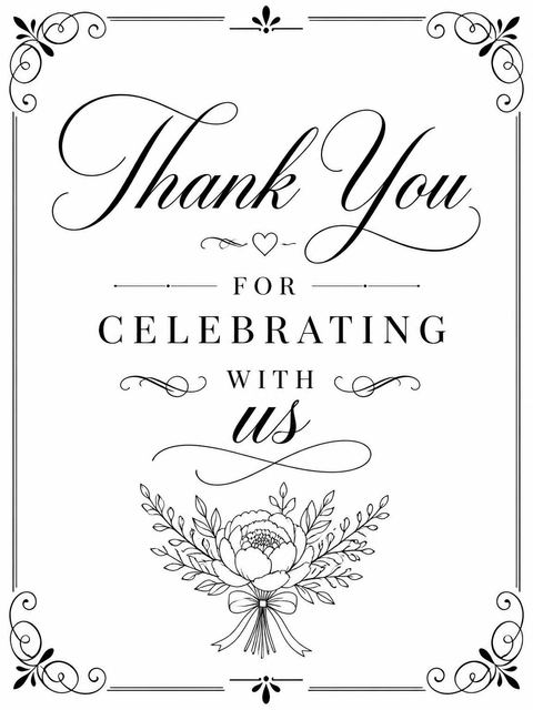 Thank-you flat in the Minimalist Black Script Bridal Shower design