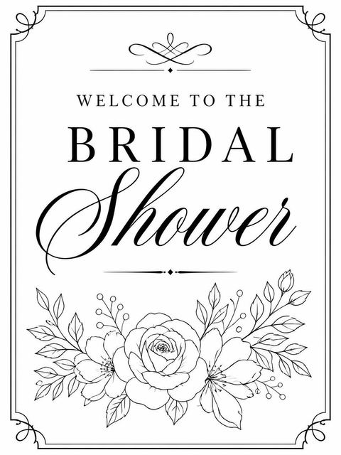 Welcome sign in the Minimalist Black Script Bridal Shower design