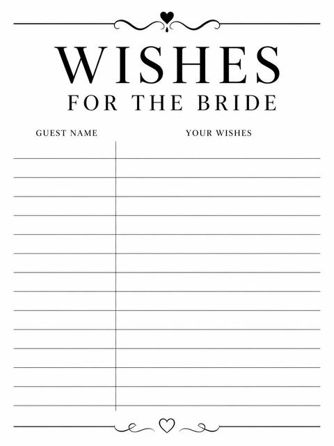 Wishes page in the Minimalist Black Script Bridal Shower design