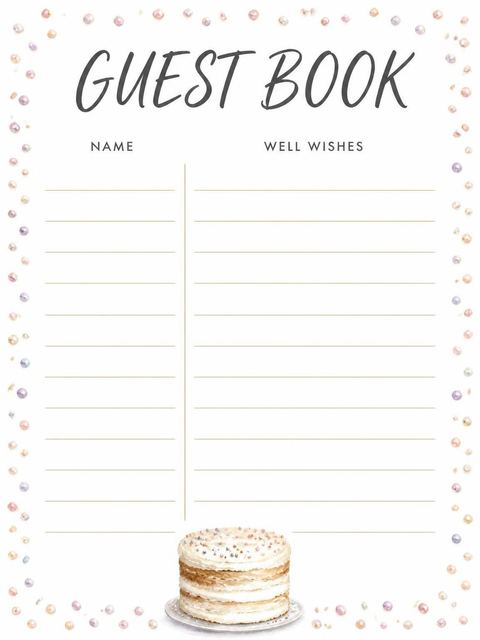Guest sign-in sheet in the Watercolor Vanilla Cake 20th Birthday Invitation design