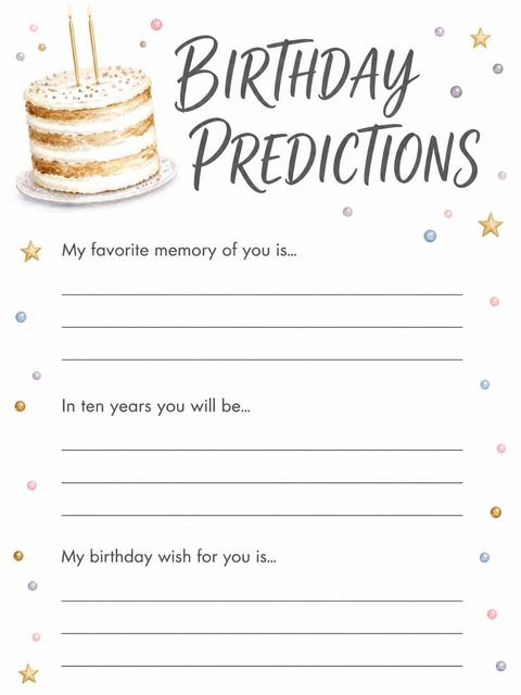 Predictions card in the Watercolor Vanilla Cake 20th Birthday Invitation design