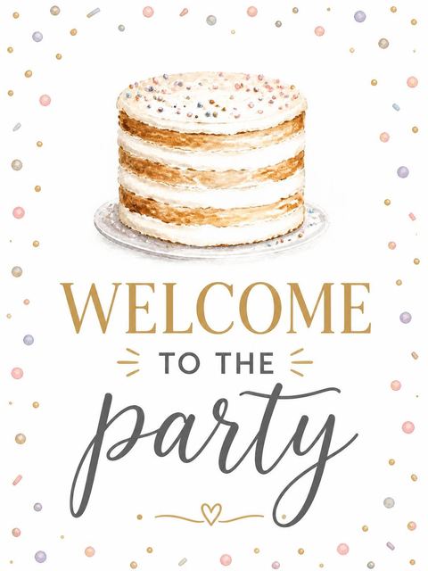 Welcome sign in the Watercolor Vanilla Cake 20th Birthday Invitation design