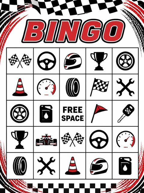 Bingo grid in the Checkered Flag Racing 5th Birthday design