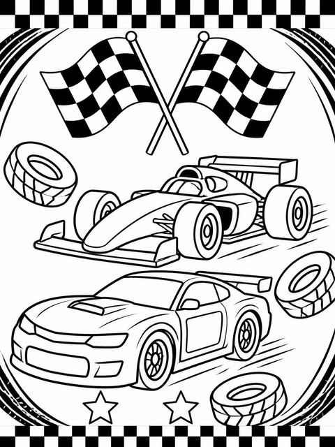 Coloring sheet in the Checkered Flag Racing 5th Birthday design