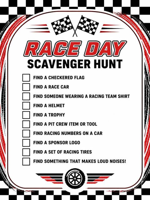 Scavenger hunt in the Checkered Flag Racing 5th Birthday design