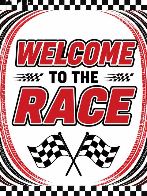 Welcome sign in the Checkered Flag Racing 5th Birthday design