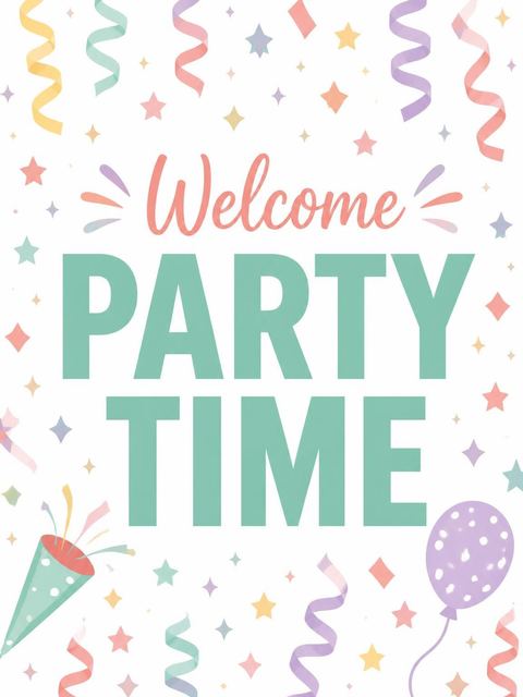 Welcome sign in the Pastel Confetti Party Poppers 6th Birthday design