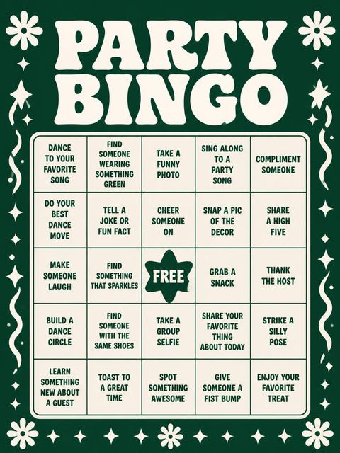 Bingo grid in the Forest Green Retro Typography Invitation design