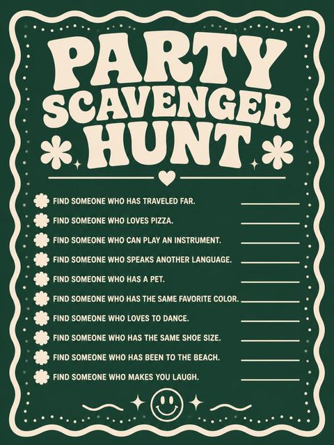 Scavenger hunt in the Forest Green Retro Typography Invitation design
