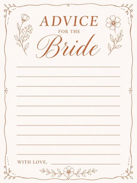 Advice card in the Terracotta Line Art Floral Bridal Shower design