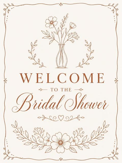 Welcome sign in the Terracotta Line Art Floral Bridal Shower design