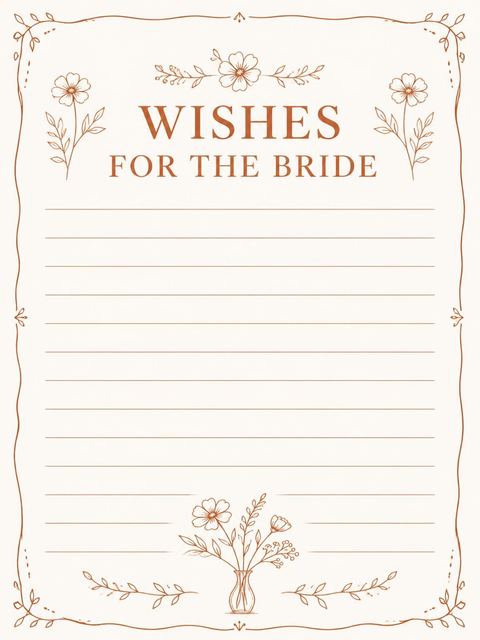Wishes page in the Terracotta Line Art Floral Bridal Shower design