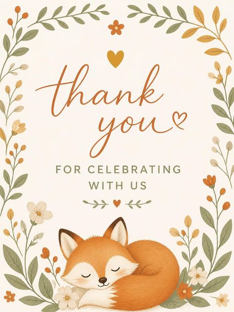 Thank-you flat in the Earthy Watercolor Fox 2nd Birthday design