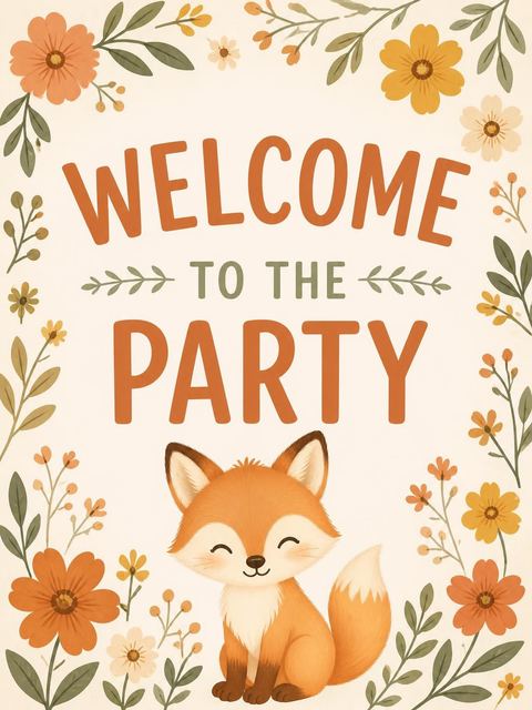 Welcome sign in the Earthy Watercolor Fox 2nd Birthday design