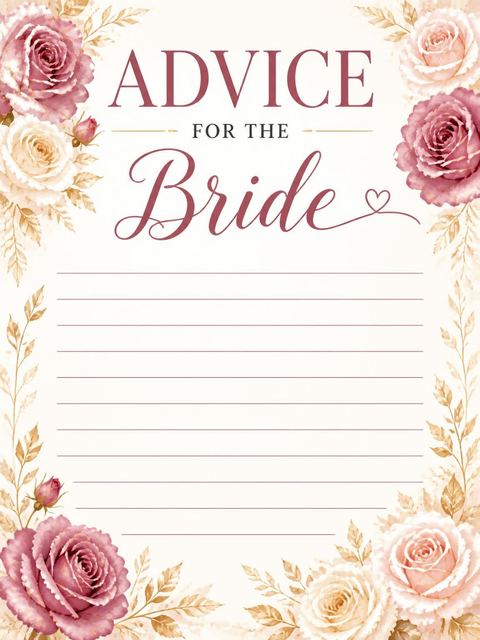 Advice card in the Dusty Rose Floral Bridal Shower design