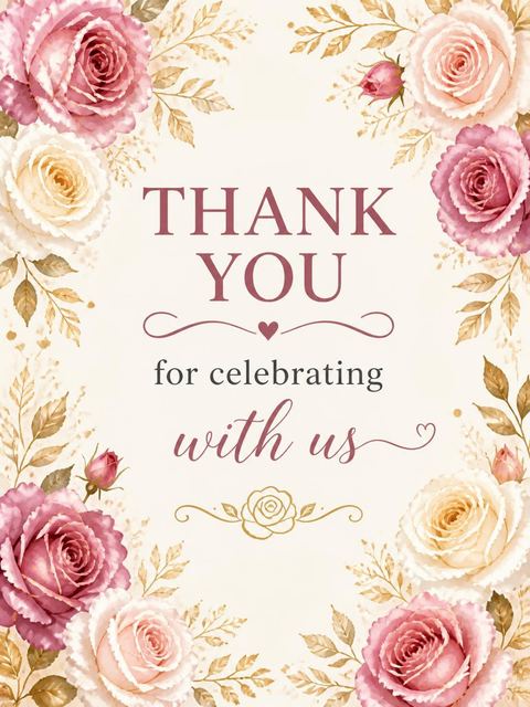 Thank-you flat in the Dusty Rose Floral Bridal Shower design