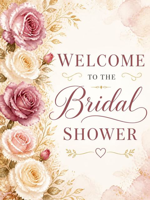 Welcome sign in the Dusty Rose Floral Bridal Shower design
