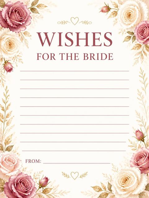 Wishes page in the Dusty Rose Floral Bridal Shower design