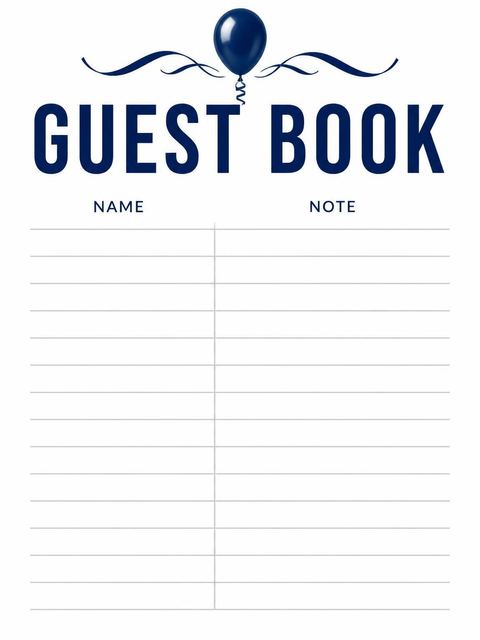 Guest sign-in sheet in the Navy Balloon 30th Birthday design