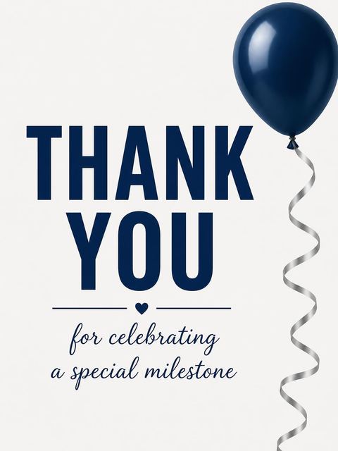 Thank-you flat in the Navy Balloon 30th Birthday design