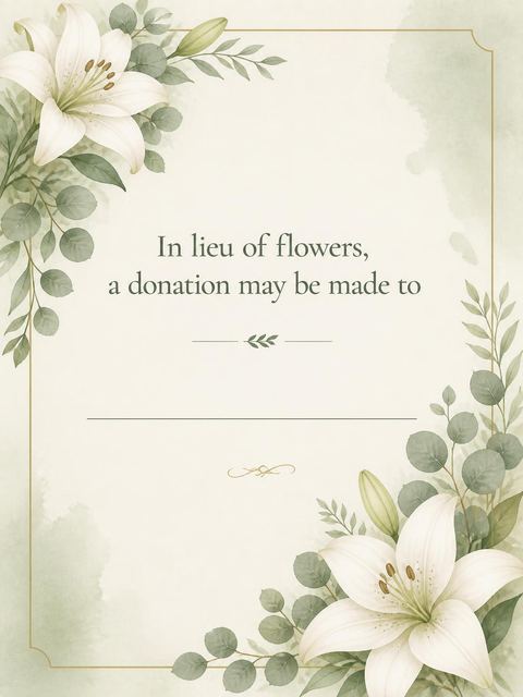 Charity in lieu in the Celebration of Life design
