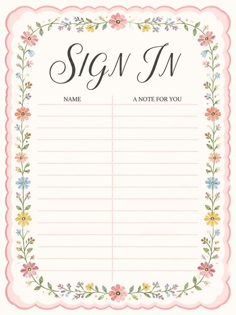 Guest sign-in sheet in the Cream Floral Vine 2nd Birthday design