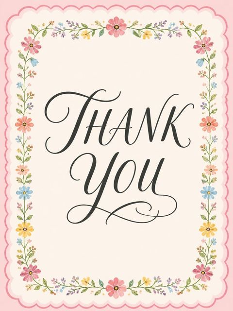 Thank-you flat in the Cream Floral Vine 2nd Birthday design